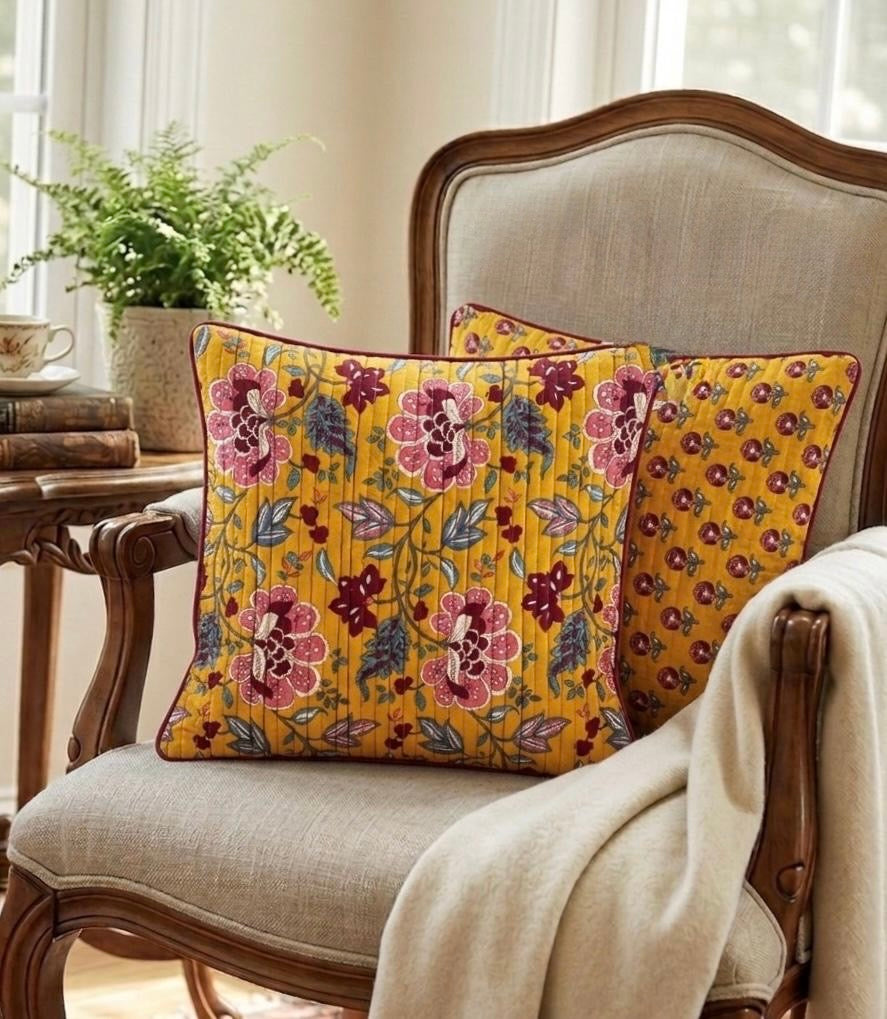 Pure cotton quilted Ajrakh cushion covers 16x16 inches (Set of 5)