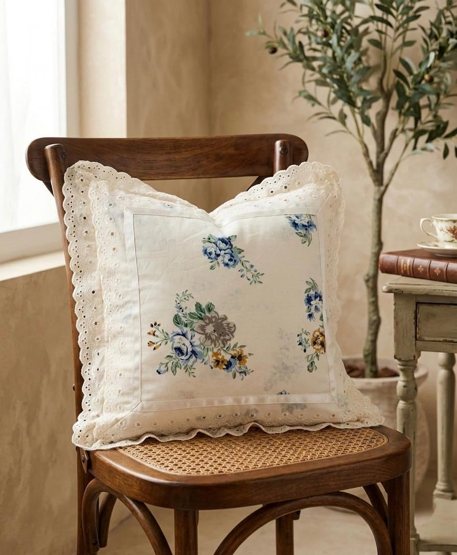 Pure cotton laced cushion covers - set of 2