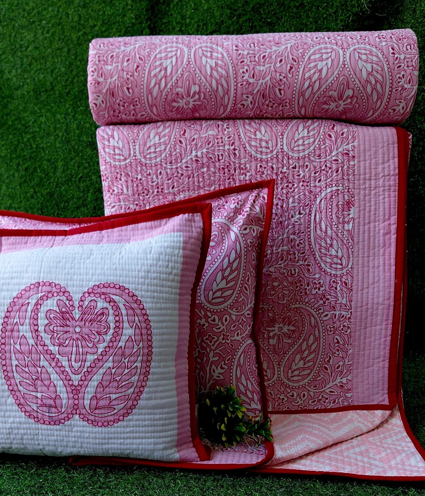 Pure cotton quilted bedcovers with two quilted pillow covers (90x108 inches)