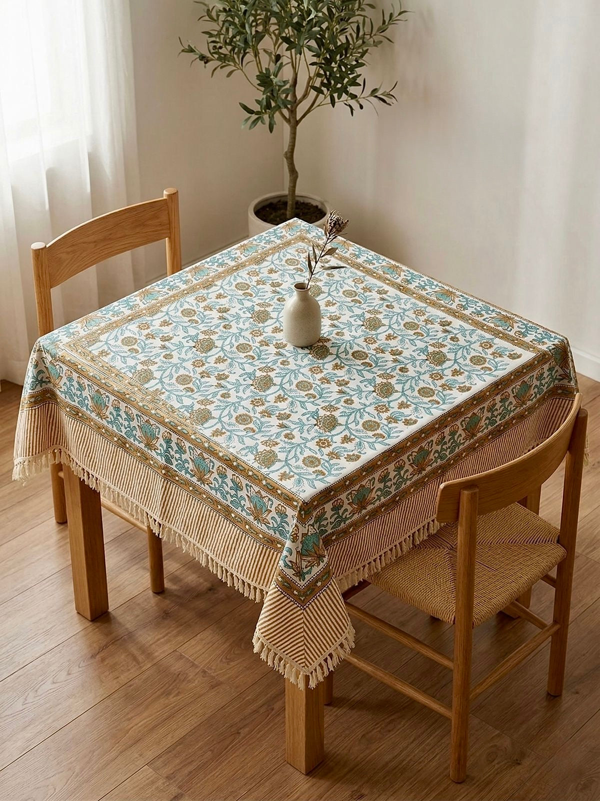 Pure cotton hand-block printed 2 seater square table cover (45x45 inches)