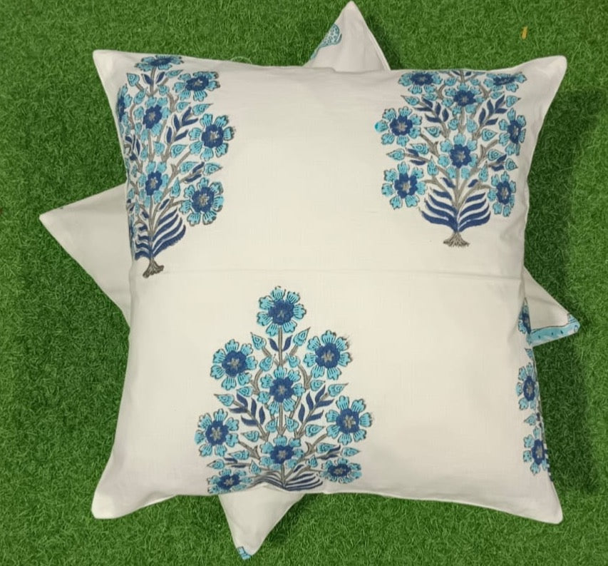 Pure cotton handblock printed set of 2 assorted cushion covers (16x16 inches)