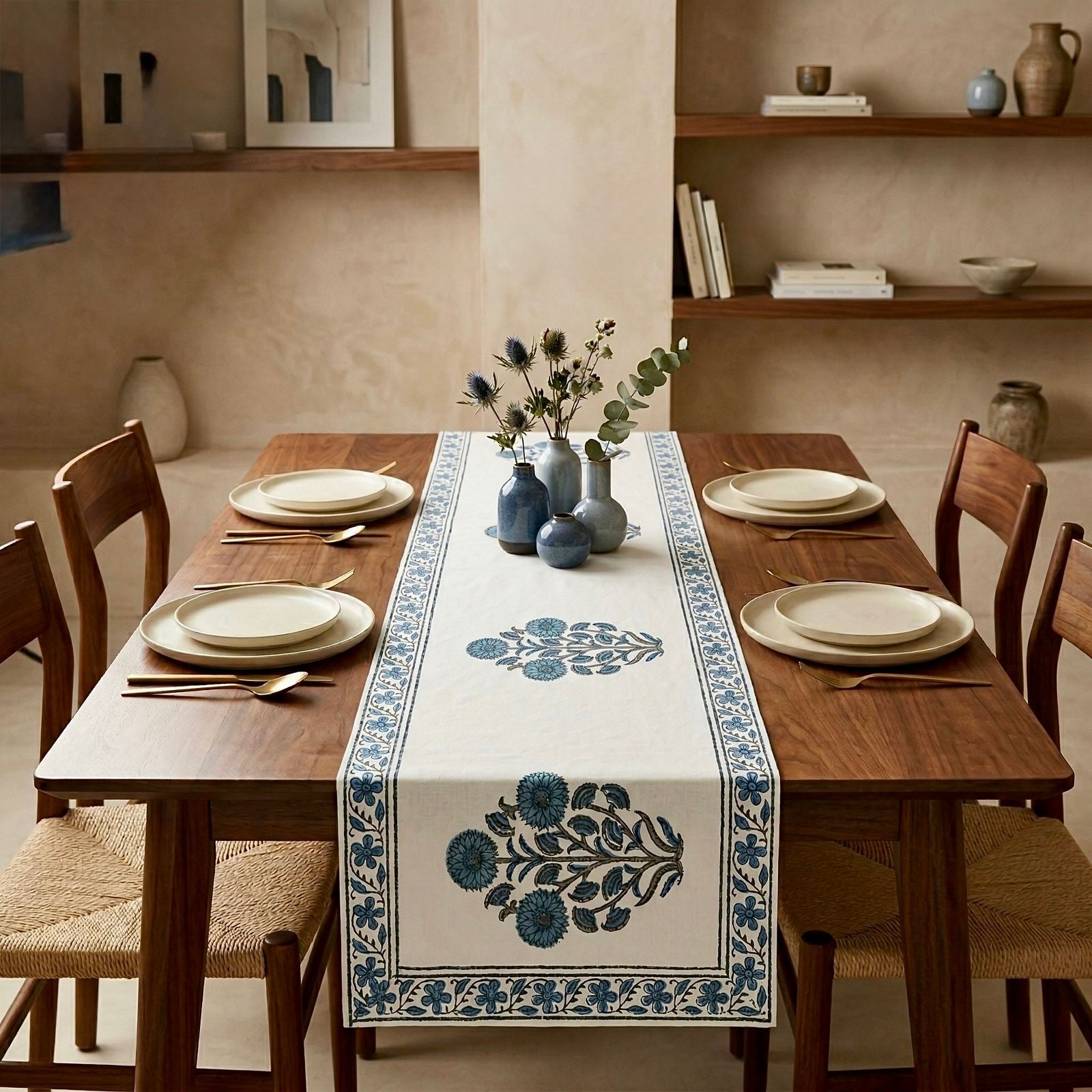 Pure canvas cotton handblock printed runners for 4 and 6 seater dining tables