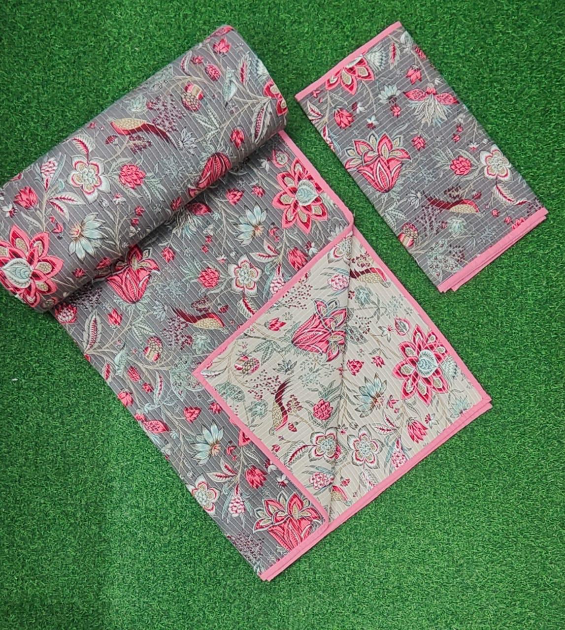 Pure cotton quilted bedcovers with two quilted pillow covers (90x108 inches)