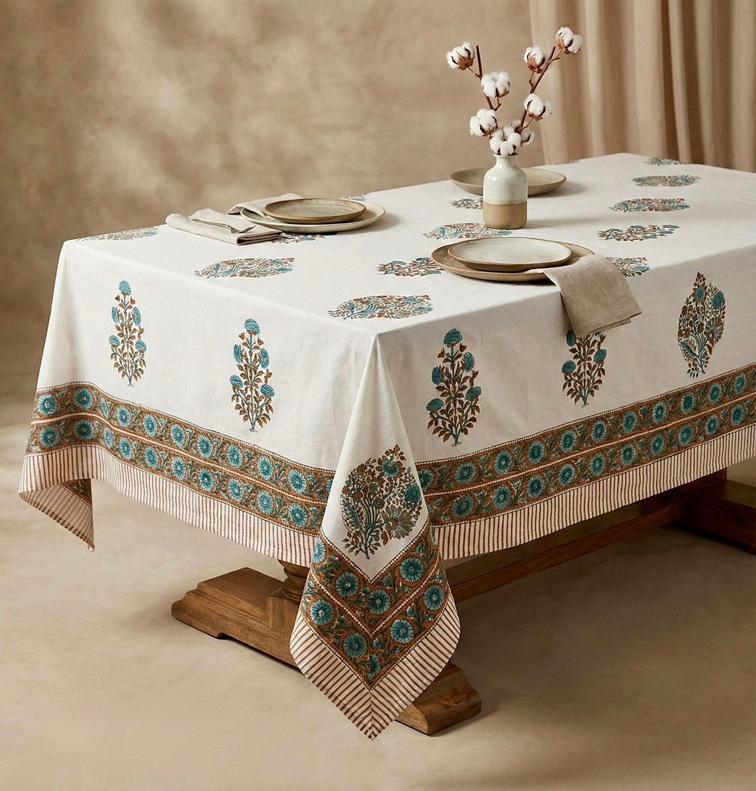 Pure cotton hand-block printed center table/ 4 seater dining table(40x60 inches)