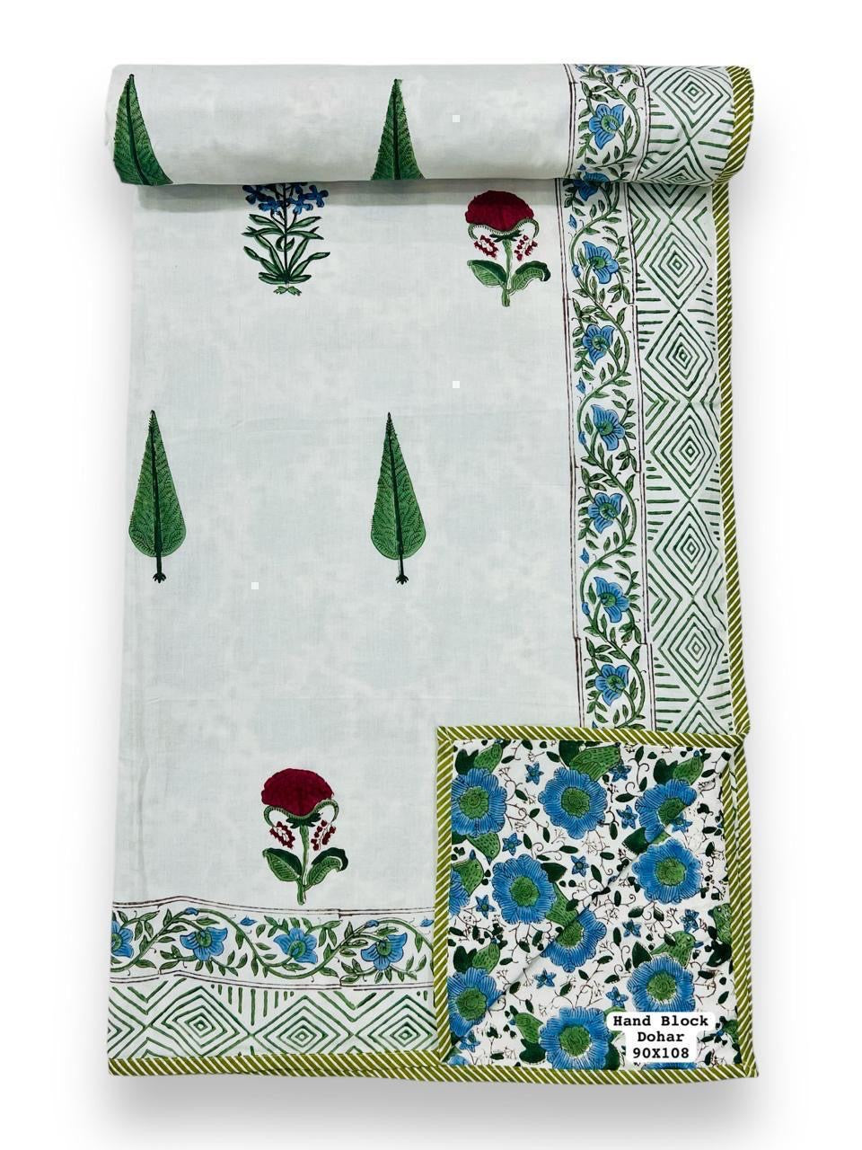 Handblock printed pure mulmul cotton all weather double dohars (90x108 inches)