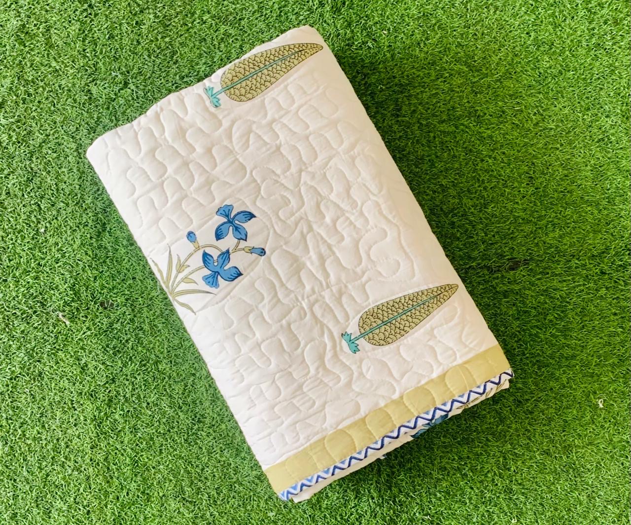 Pure cotton quilted single bedcover without pillow cover (60 x 90 inches)
