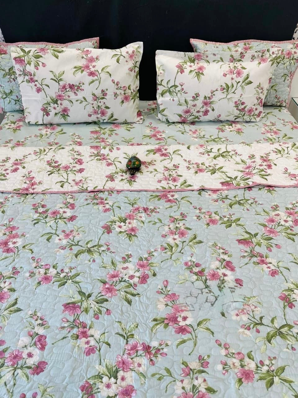 Pure cotton paani jaal quilted printed double bedcovers (90x108 inches)
