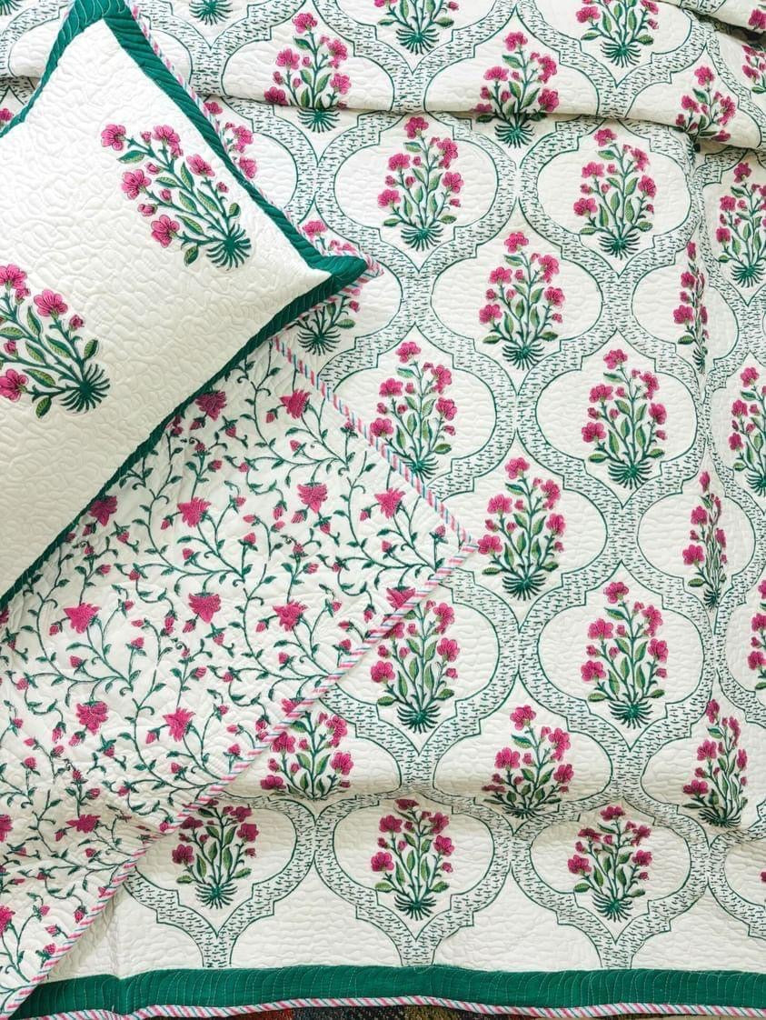 Pure mulmul cotton paani jaal quilted bedcovers with 2 quilted pillow covers for king size beds (90x108 inches)