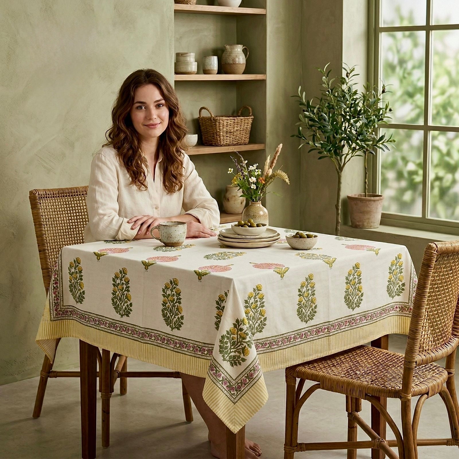 Pure cotton hand-block printed 2 seater square table cover (45x45 inches)