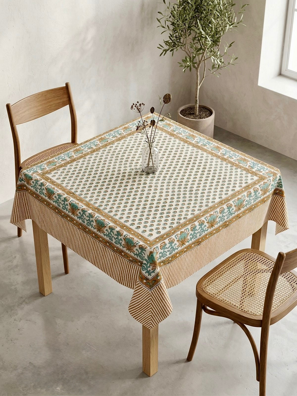 Pure cotton hand-block printed 2 seater square table cover (45x45 inches)