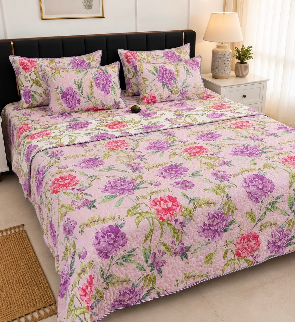 Pure cotton paani jaal quilted printed double bedcovers (90x108 inches)