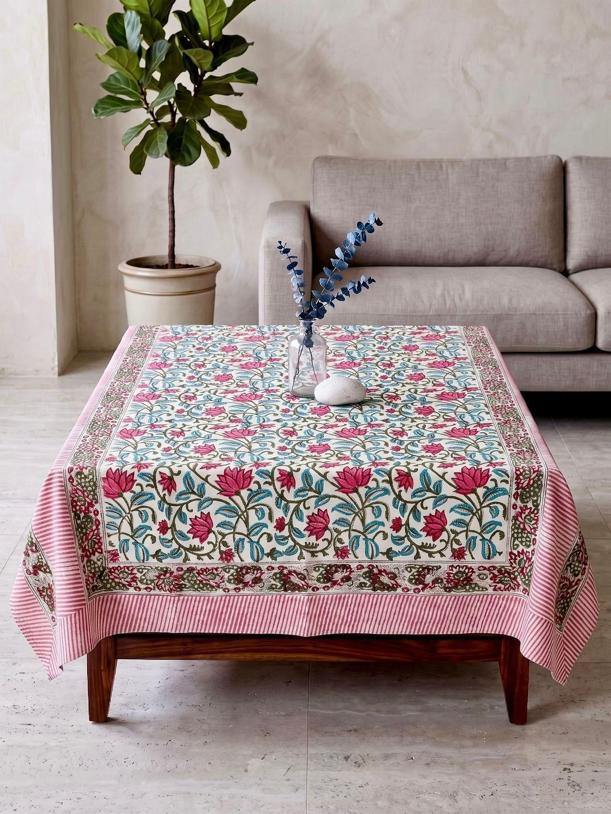 Pure cotton hand-block printed center table/ 4 seater dining table(40x60 inches)