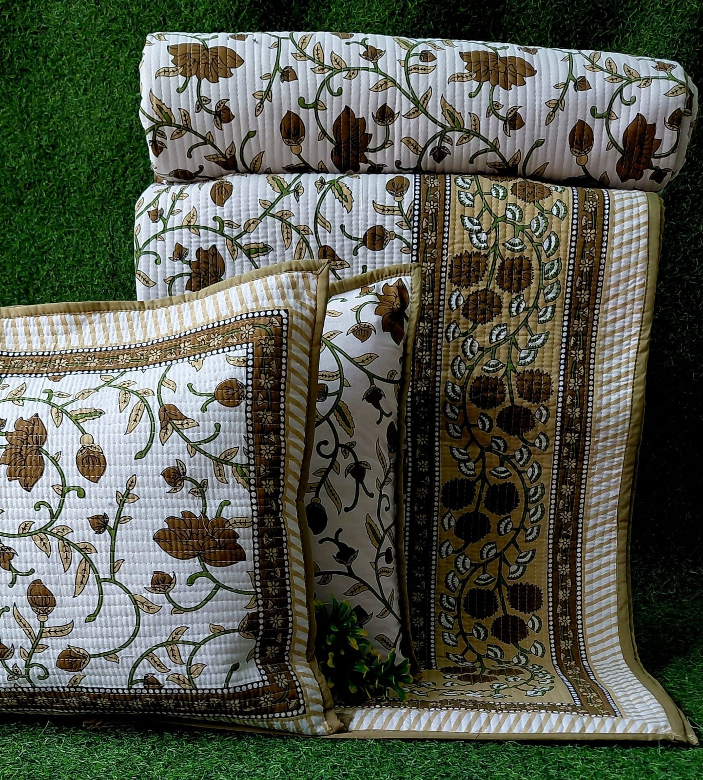 Pure cotton quilted bedcovers with two quilted pillow covers (90x108 inches)