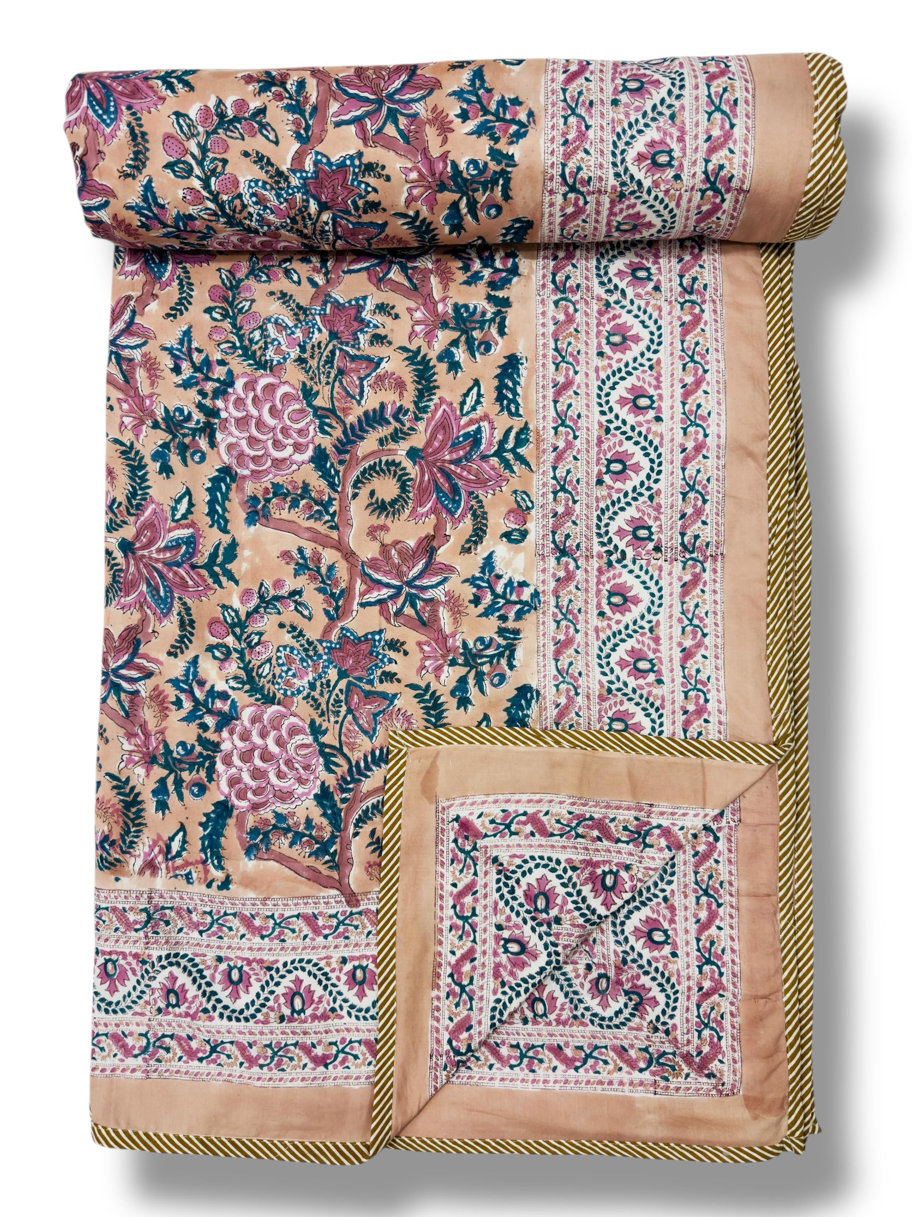 Handblock printed pure mulmul cotton all weather double dohars (90x108 inches)