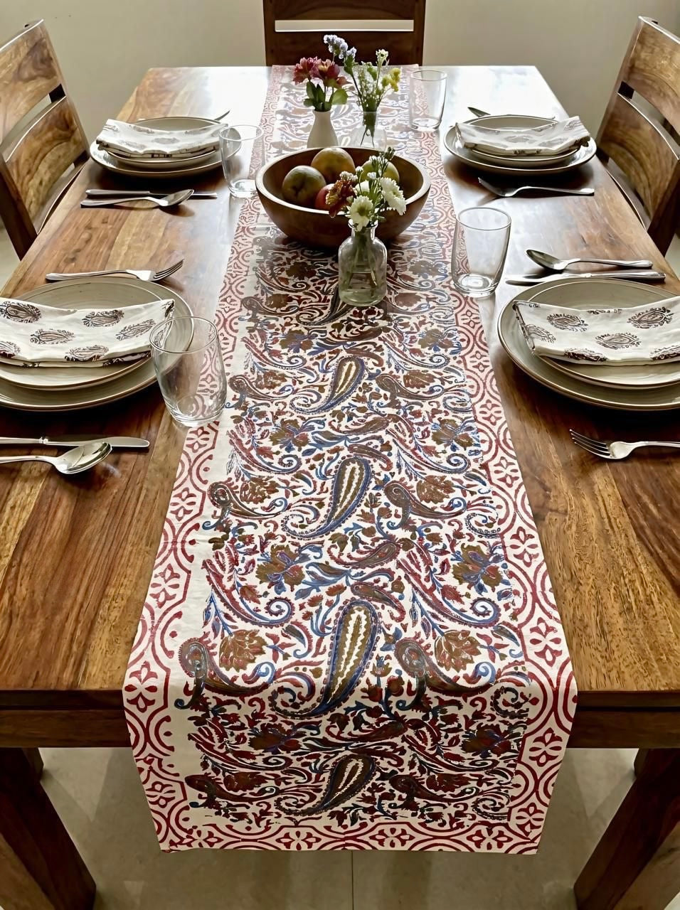 Pure canvas cotton handblock printed runners for 4 and 6 seater dining tables