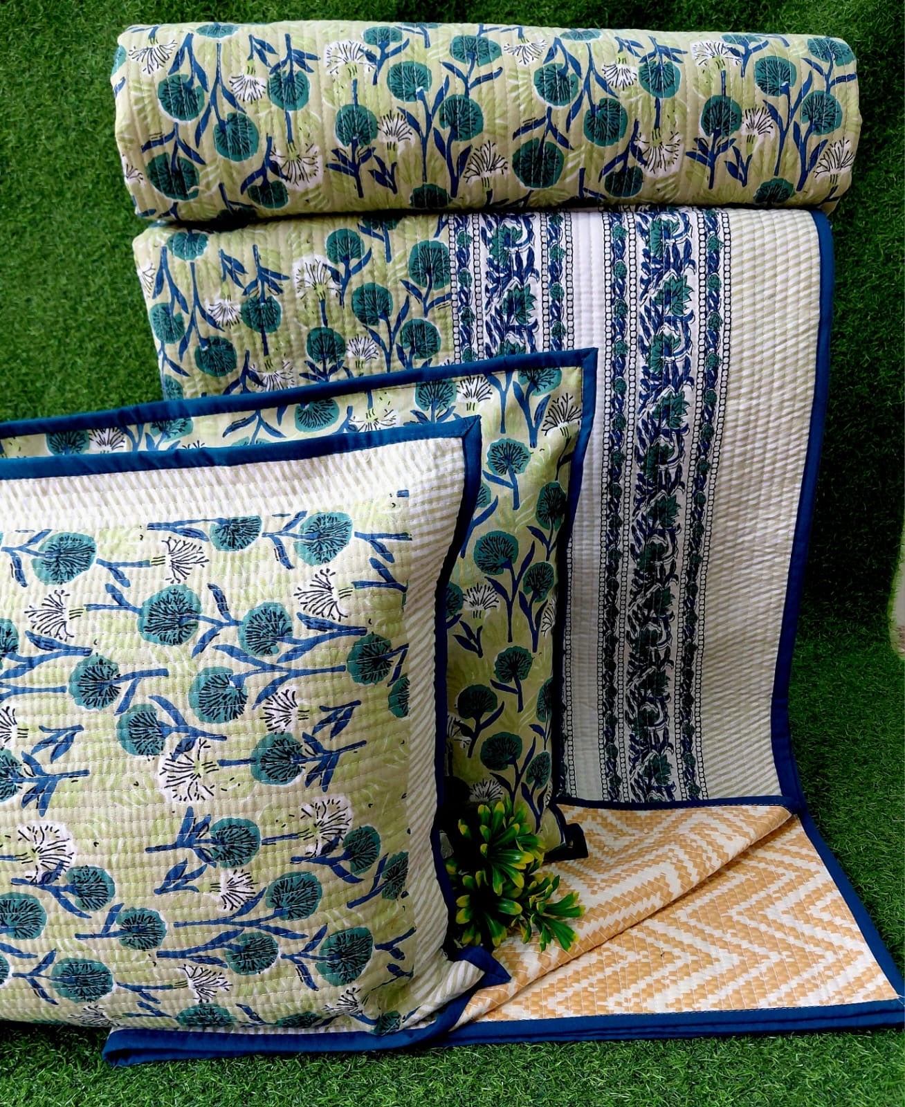 Pure cotton quilted bedcovers with two quilted pillow covers (90x108 inches)