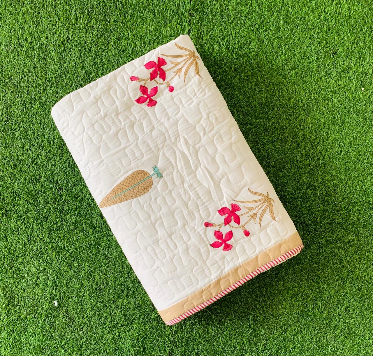 Pure cotton quilted single bedcover without pillow cover (60 x 90 inches)