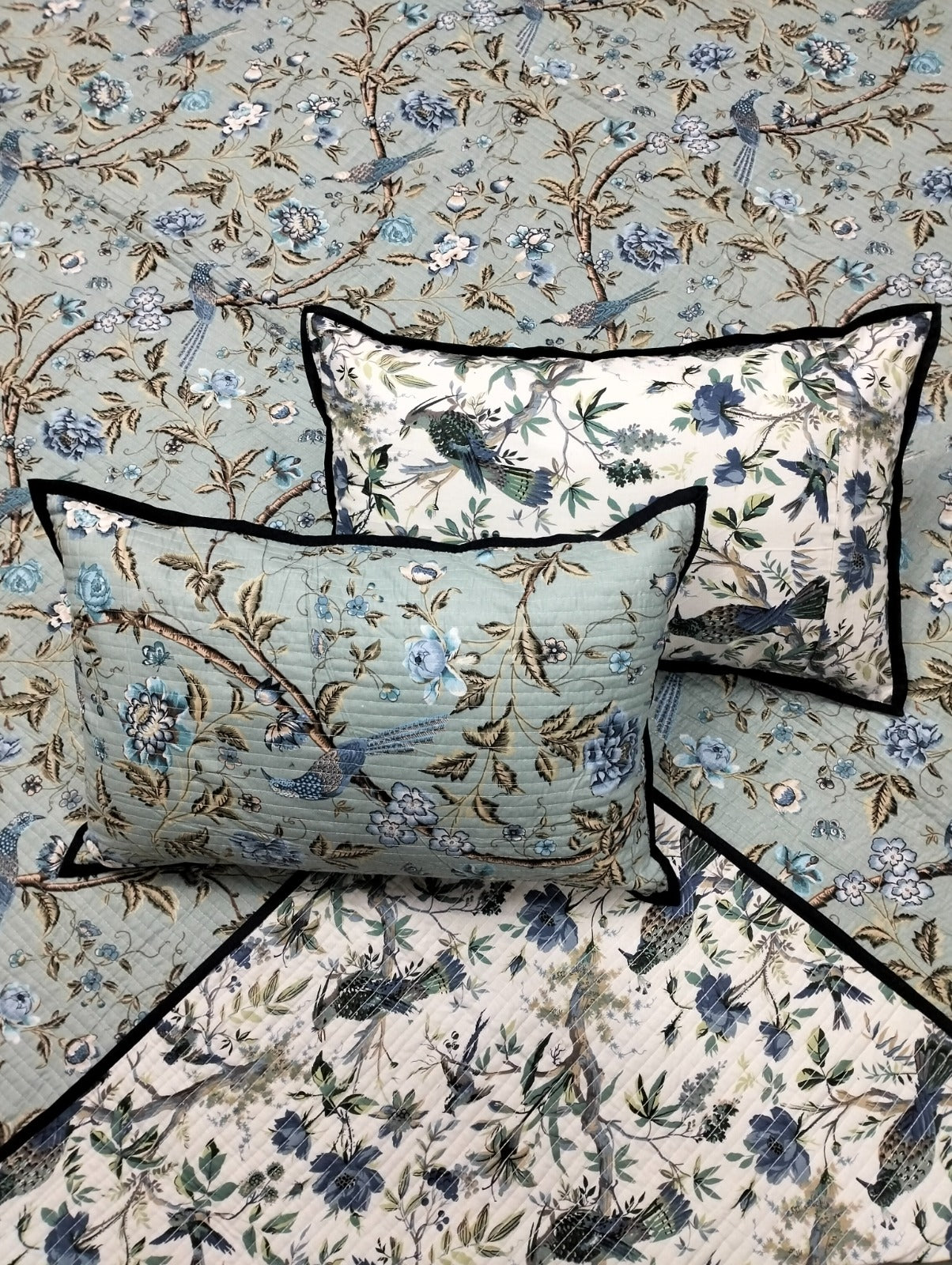 Pure cotton quilted and reversible bedcover/bedsheet with two quilted pillow covers (90x108 inches)