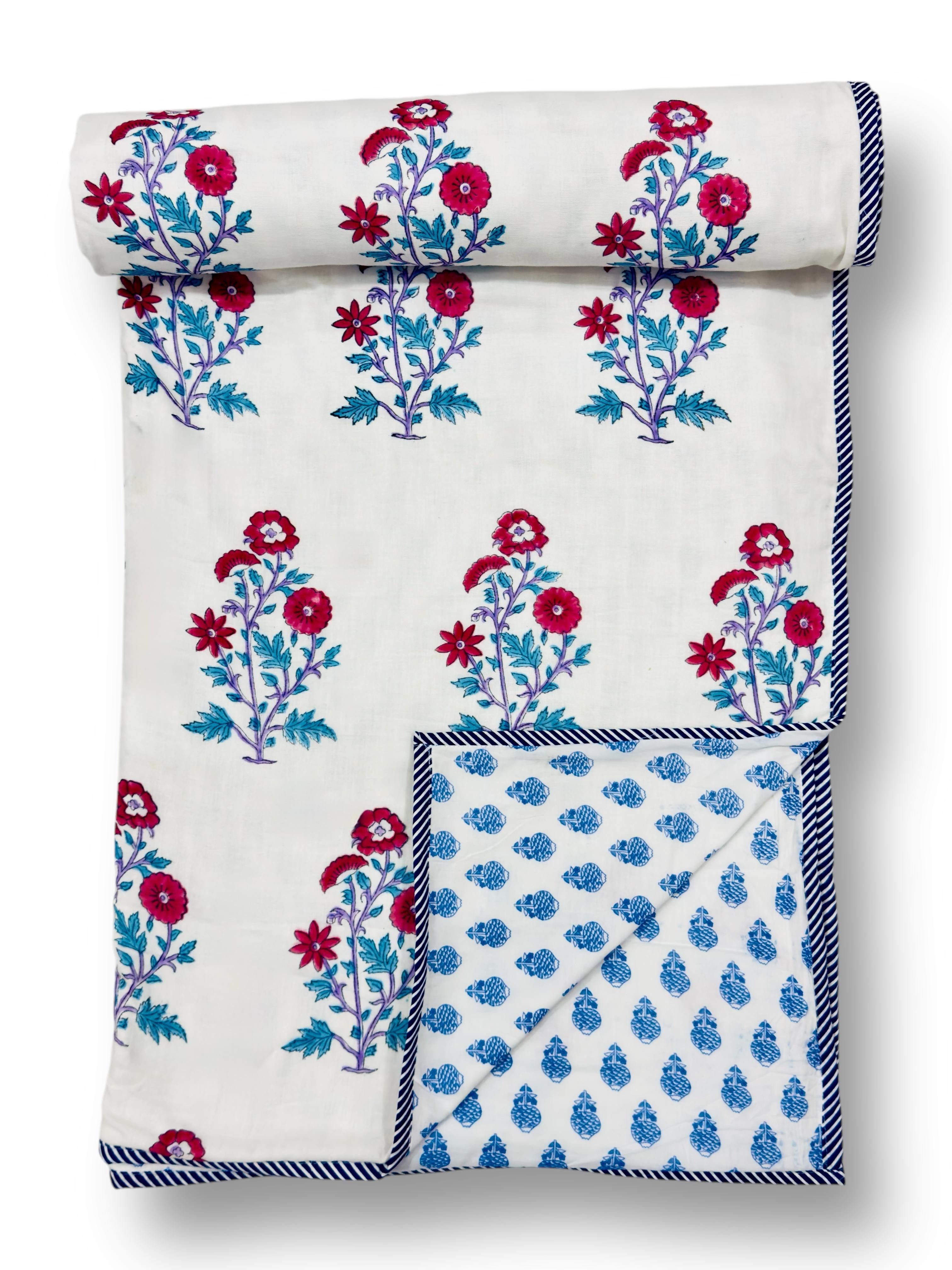 Handblock printed pure mulmul cotton all weather double dohars (90x108 inches)