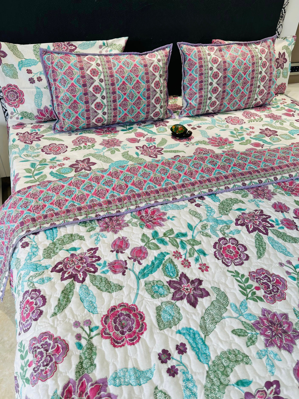Pure cotton paani jaal quilted printed double bedcovers (90x108 inches)