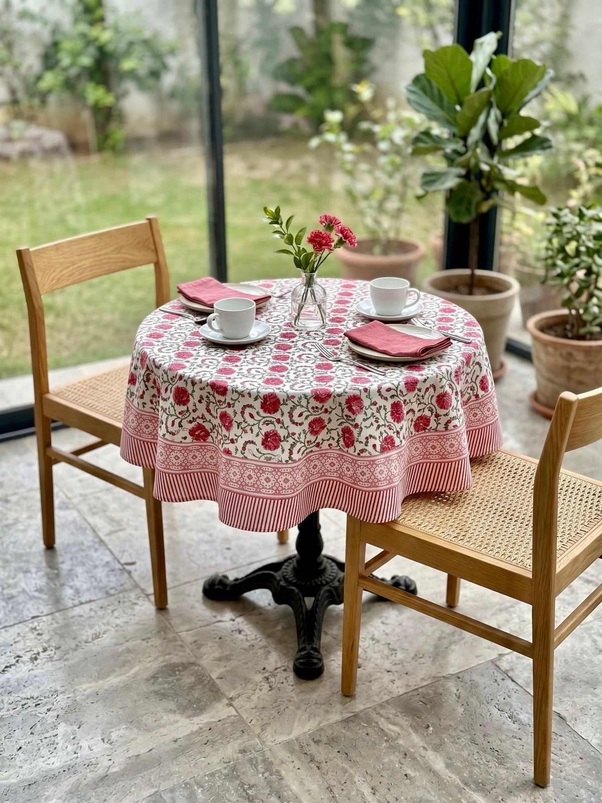Pure cotton hand-block printed 2 seater round coffee table covers