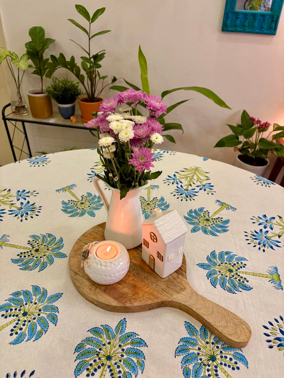 Pure cotton hand block printed round table covers for 6 seater dining tables (72 inches dia)