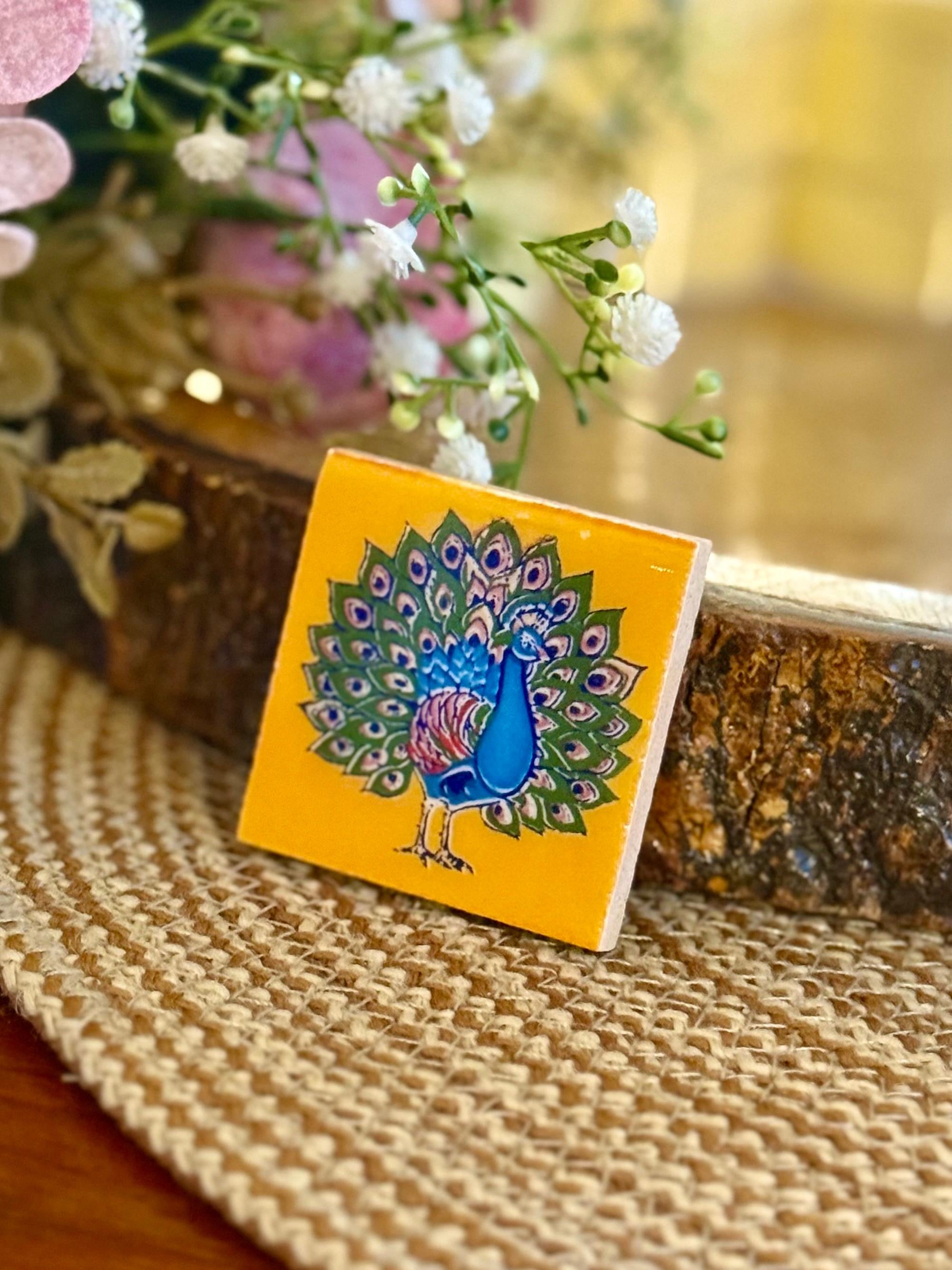 Traditionally hand-crafted blue pottery fridge magnet