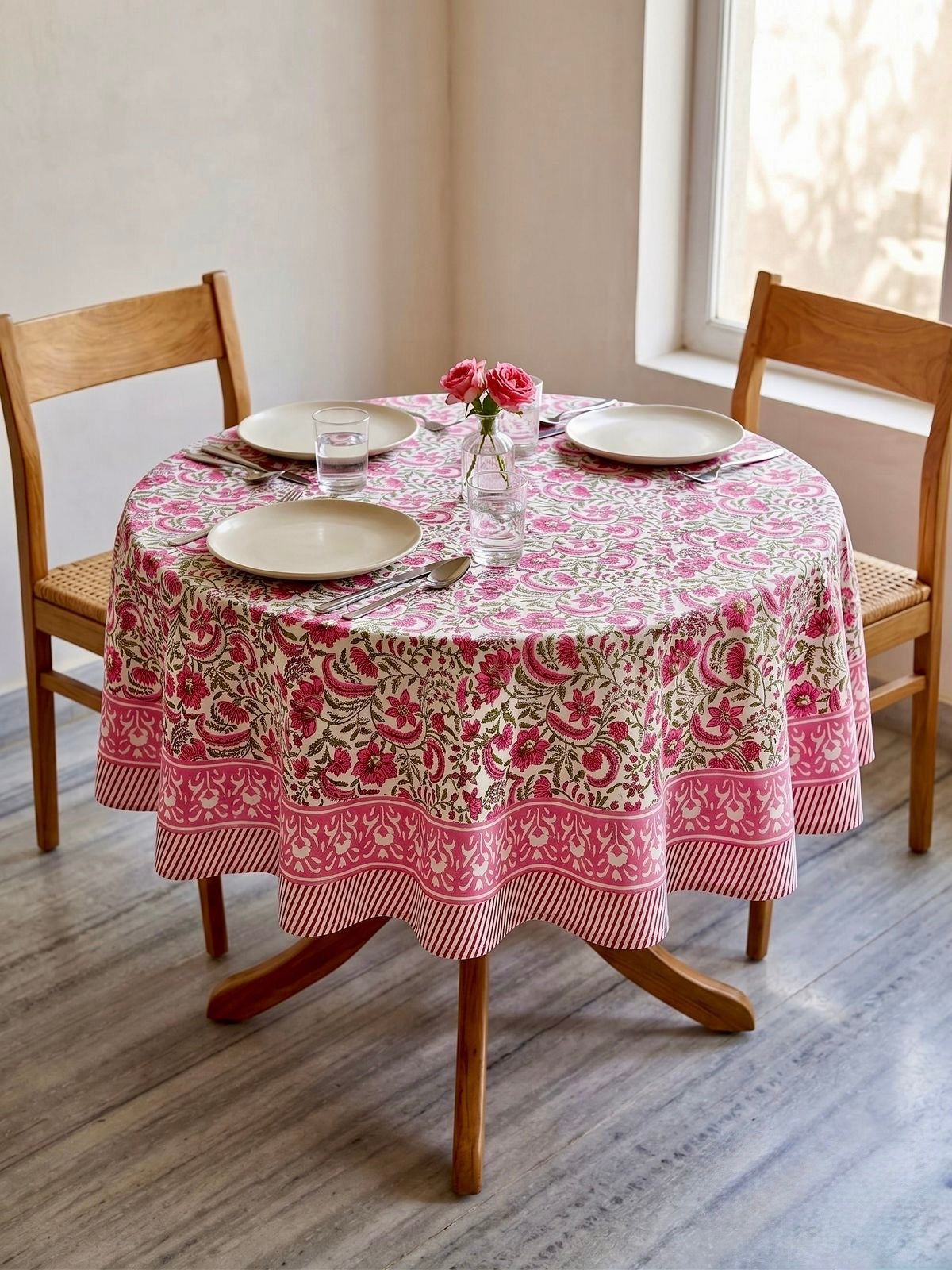 Pure cotton hand-block printed 2 seater round coffee table covers