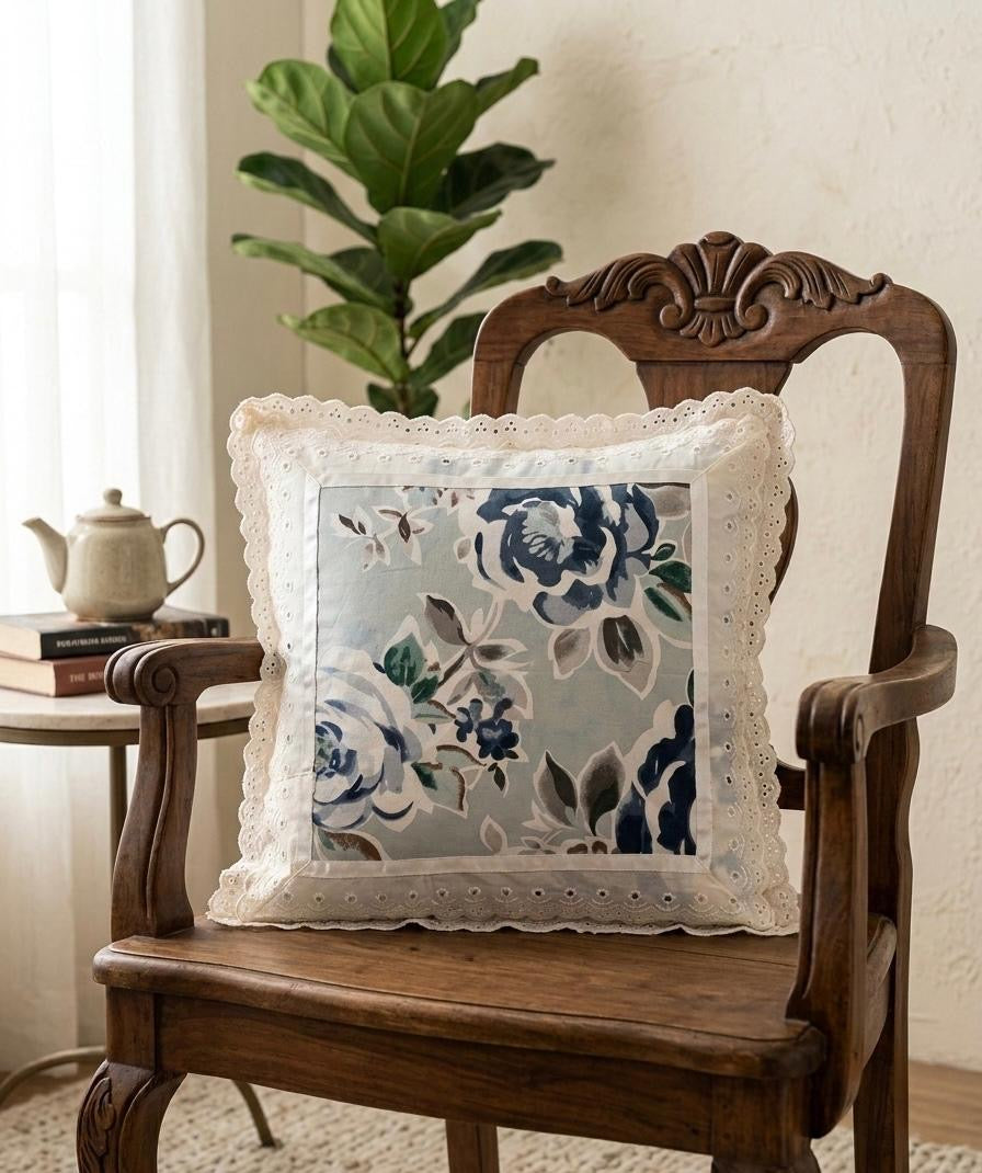 Pure cotton laced cushion covers - set of 2