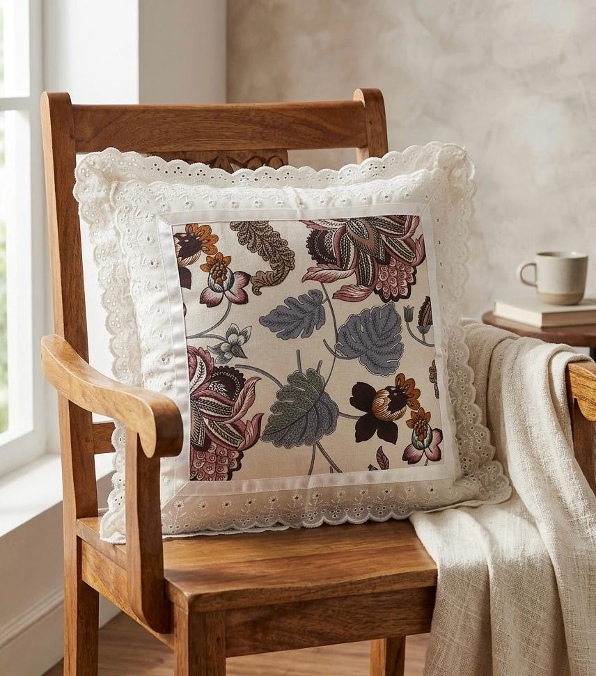 Pure cotton laced cushion covers - set of 2