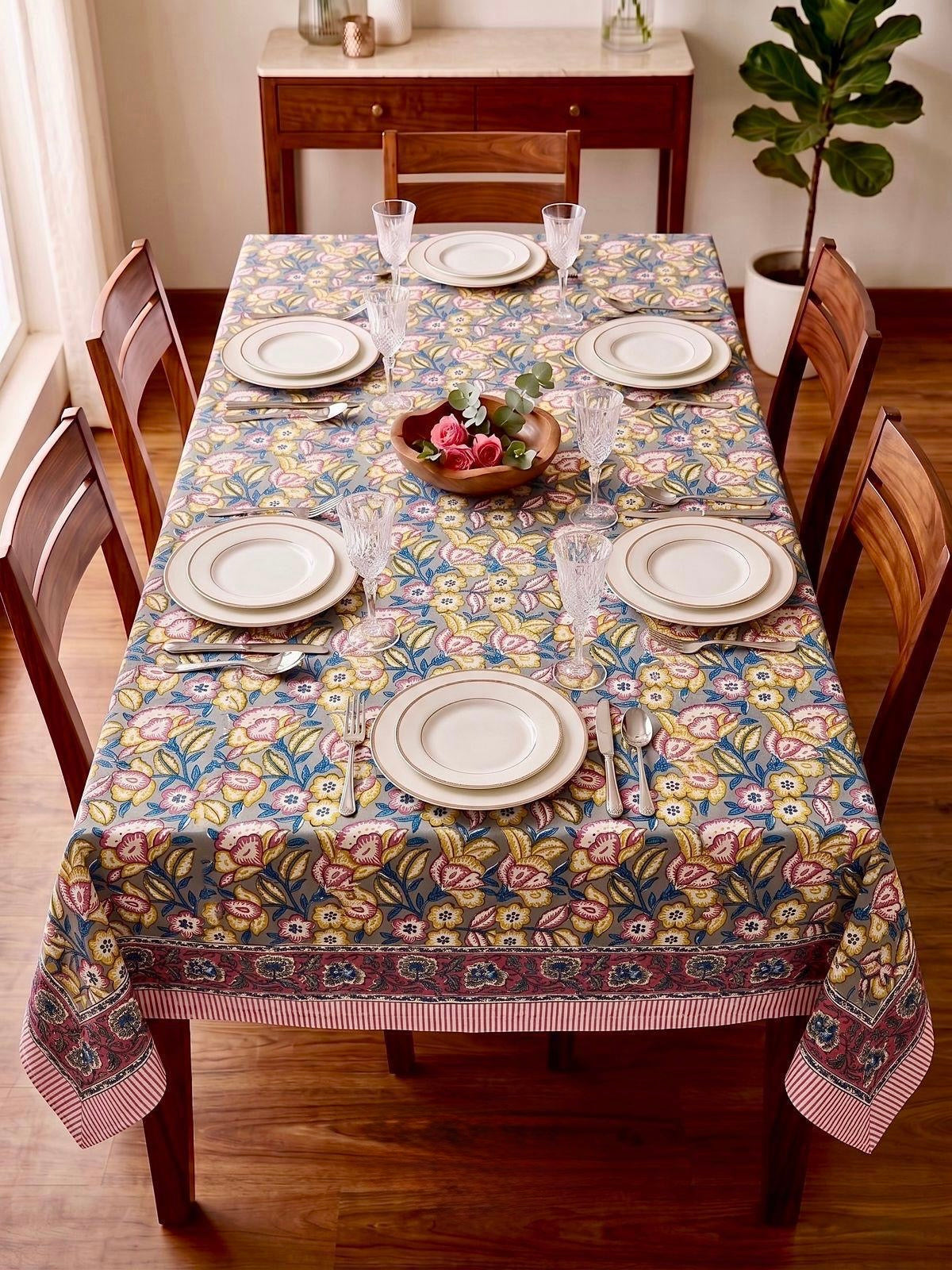 Pure cotton hand-block printed table cover for 6 seater table 60x90 inches