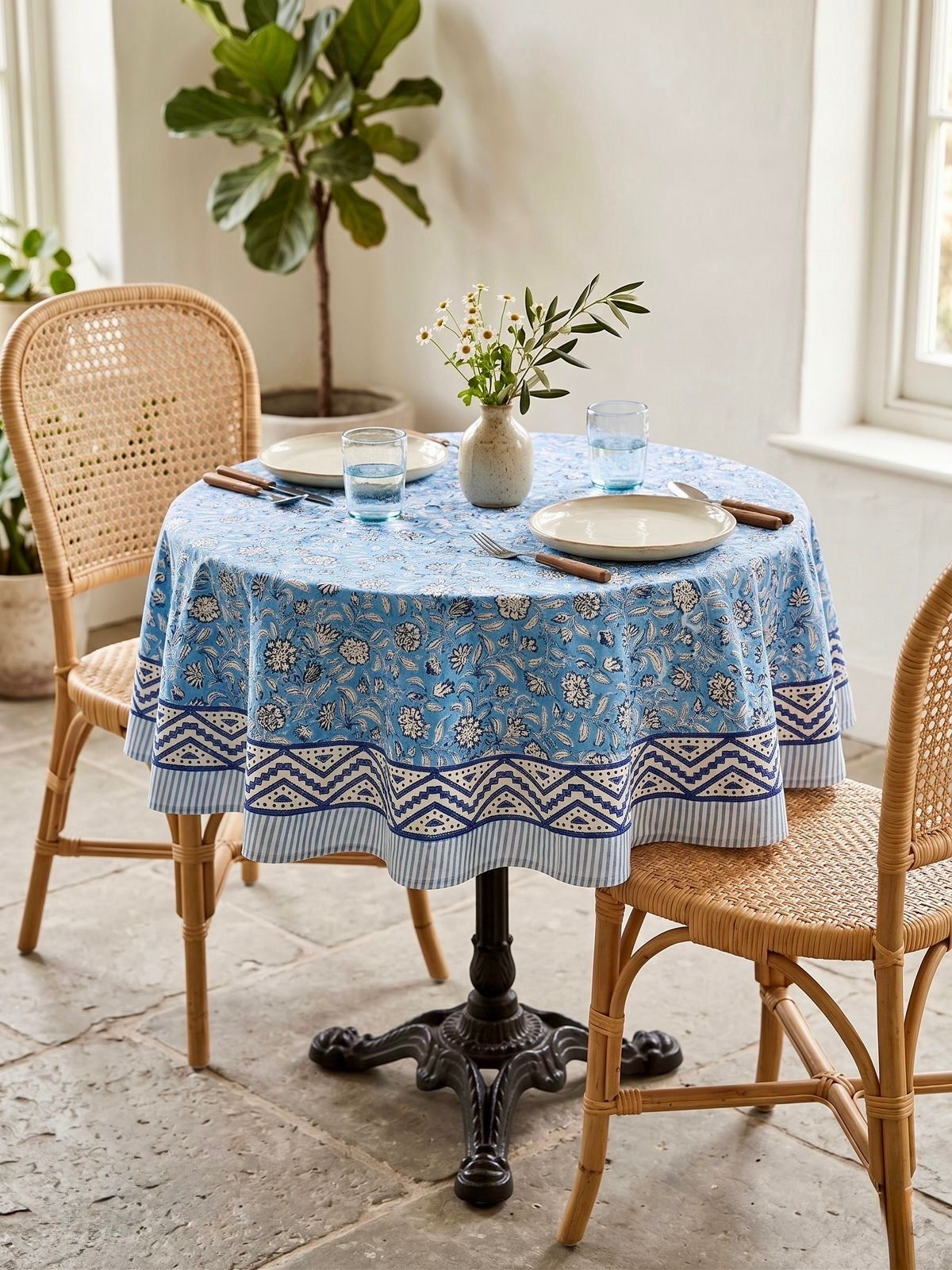 Pure cotton hand-block printed 2 seater round coffee table covers