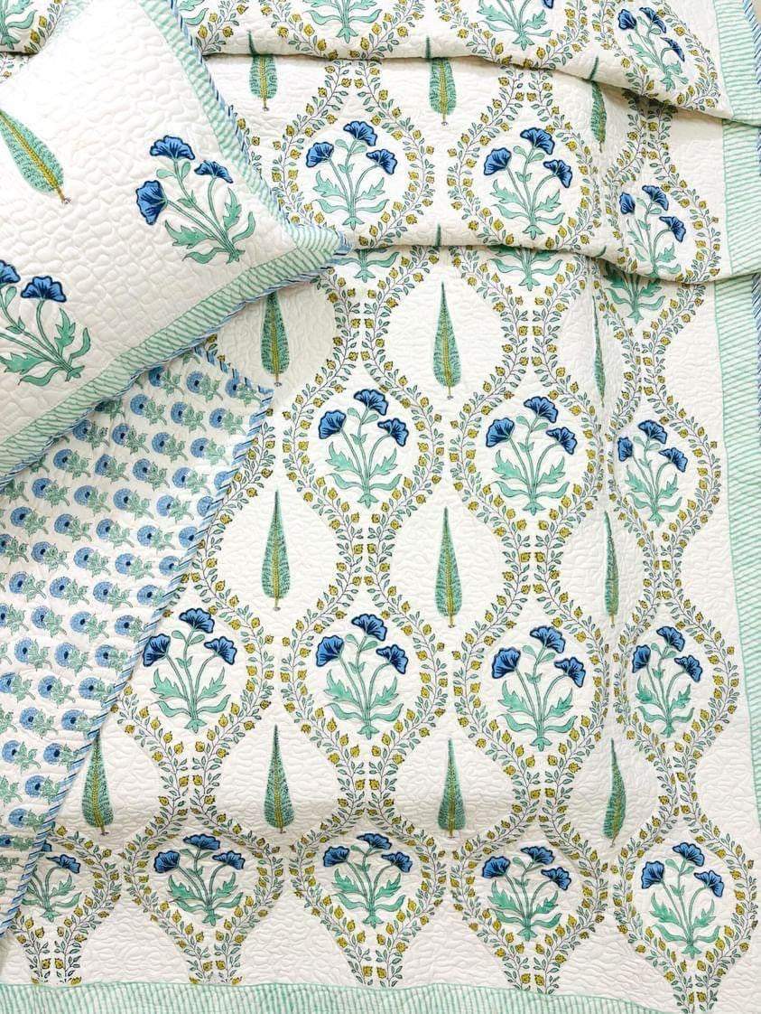 Pure mulmul cotton paani jaal quilted bedcovers with 2 quilted pillow covers for king size beds (90x108 inches)