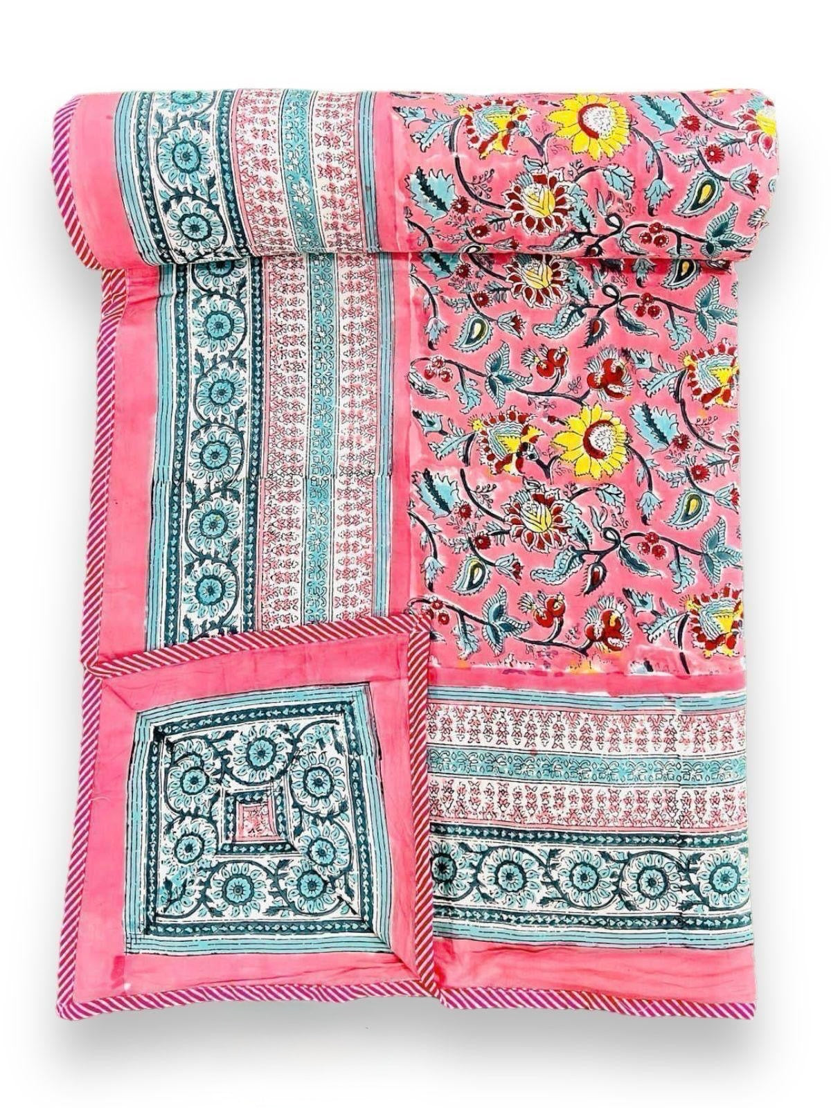 Handblock printed pure mulmul cotton all weather double dohars (90x108 inches)