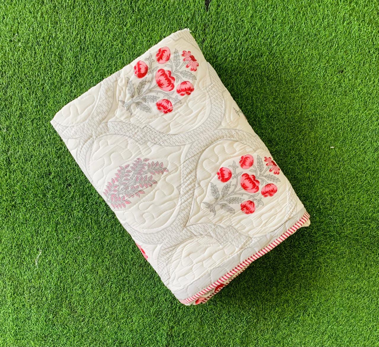 Pure cotton quilted single bedcover without pillow cover (60 x 90 inches)