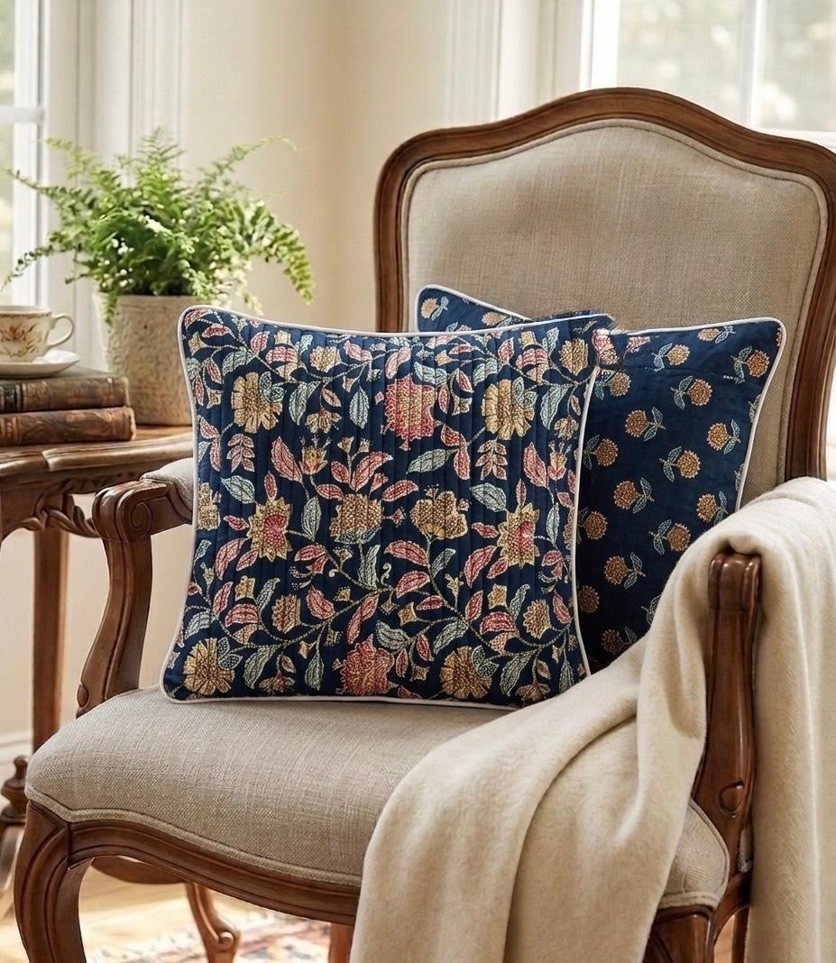 Pure cotton quilted Ajrakh cushion covers 16x16 inches (Set of 5)
