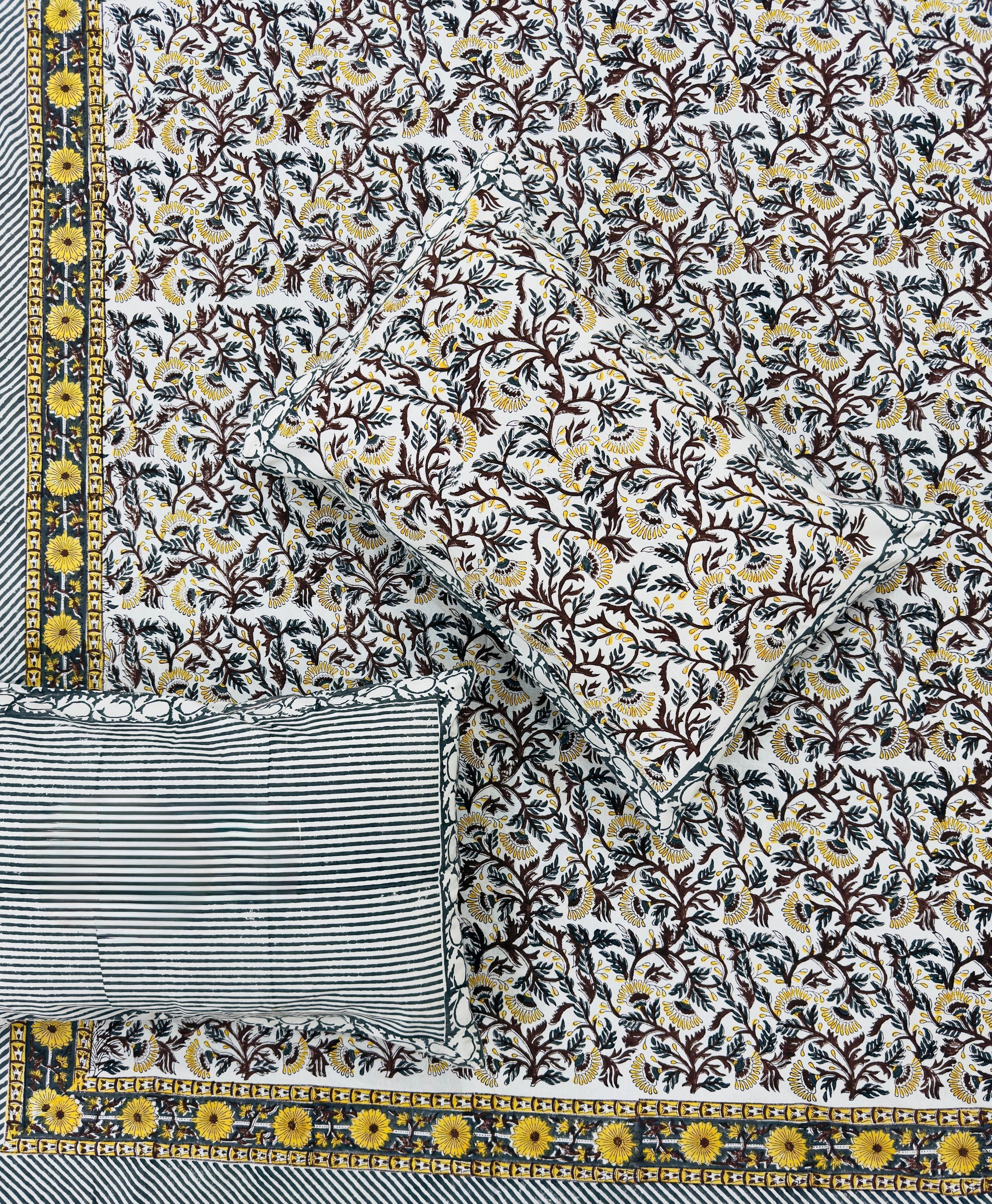 Pure cotton hand-block printed super king size double bedsheets with 2 pillow covers (108x108 inches)