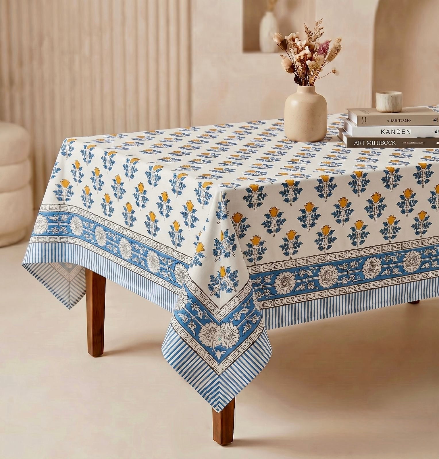 Pure cotton hand-block printed center table/ 4 seater dining table(40x60 inches)