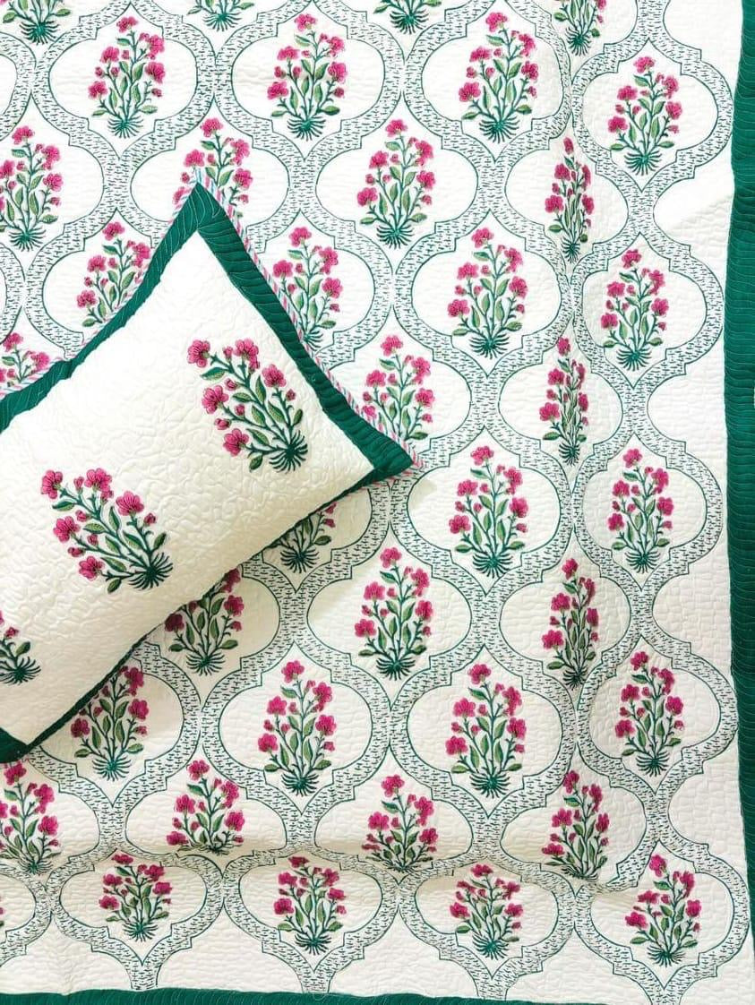 Pure mulmul cotton paani jaal quilted bedcovers with 2 quilted pillow covers for king size beds (90x108 inches)