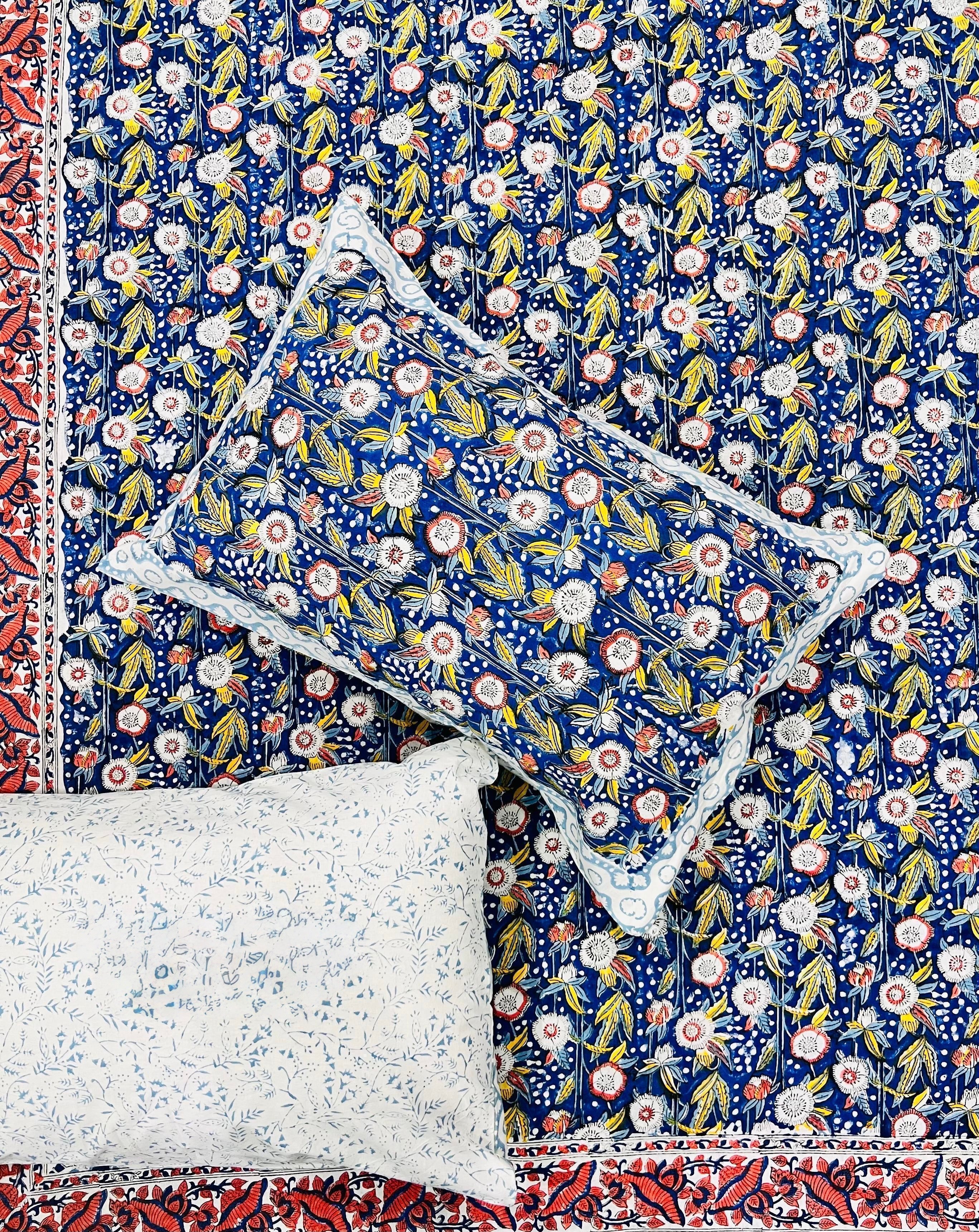 Pure cotton hand-block printed super king size double bedsheets with 2 pillow covers (108x108 inches)