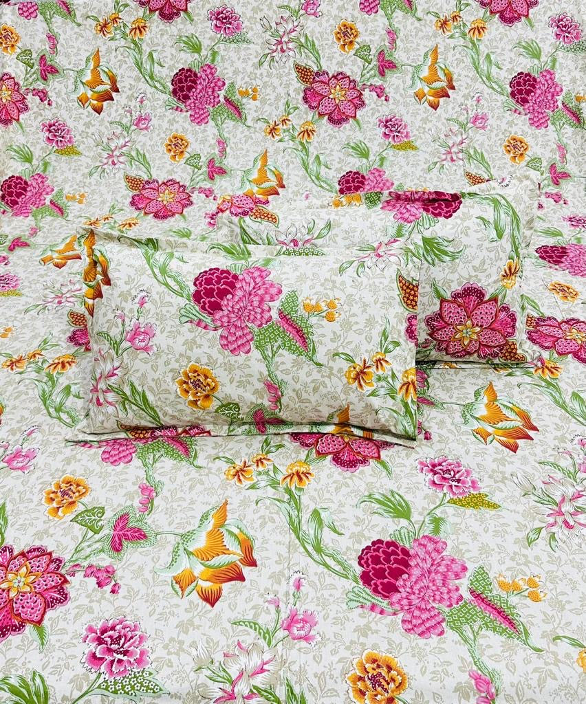 Pure cotton king size bedsheets with two pillow covers for queen and king size beds (100x108 inches) offer