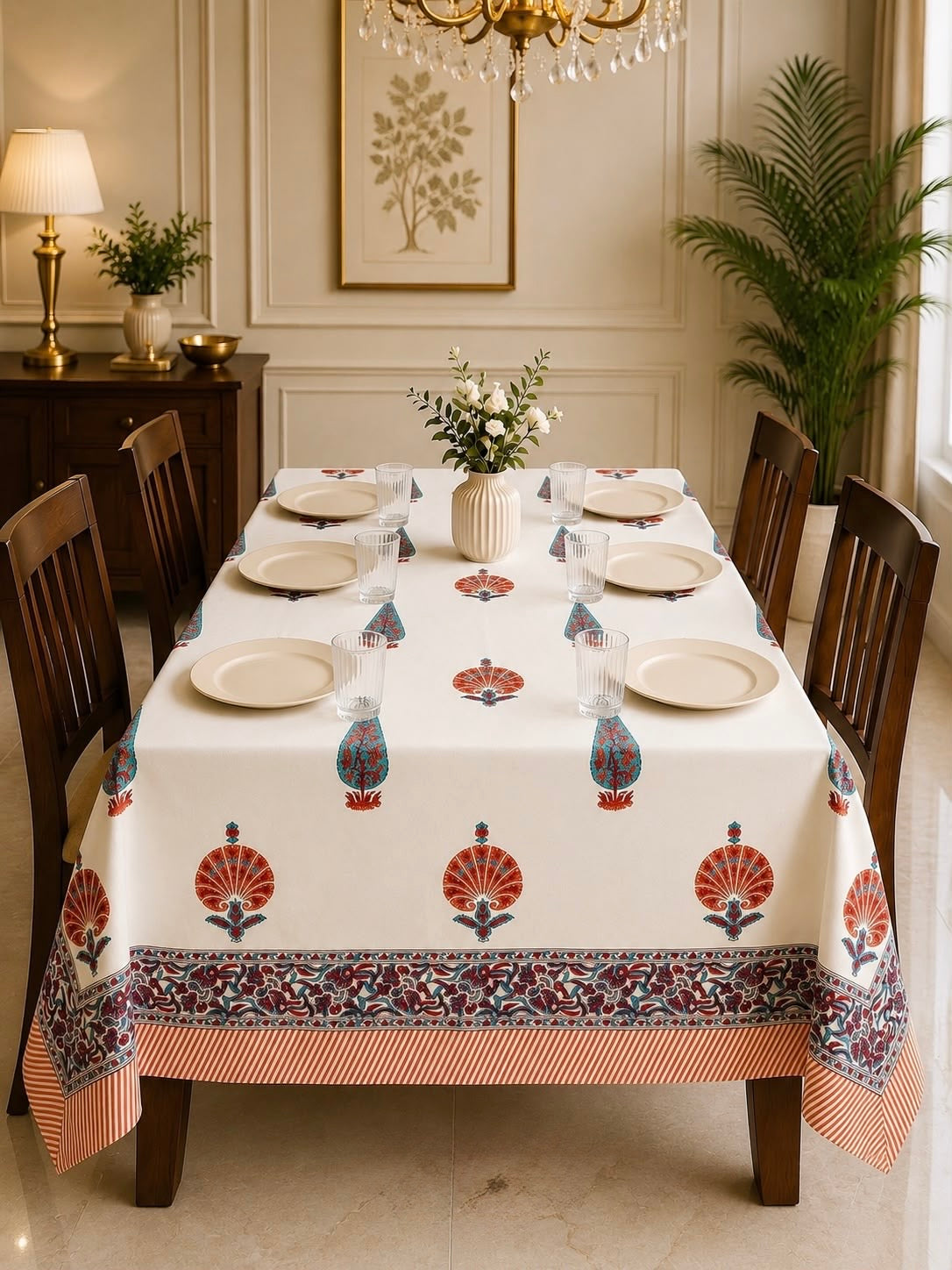 Pure cotton hand-block printed table cover for 6 seater table 60x90 inches