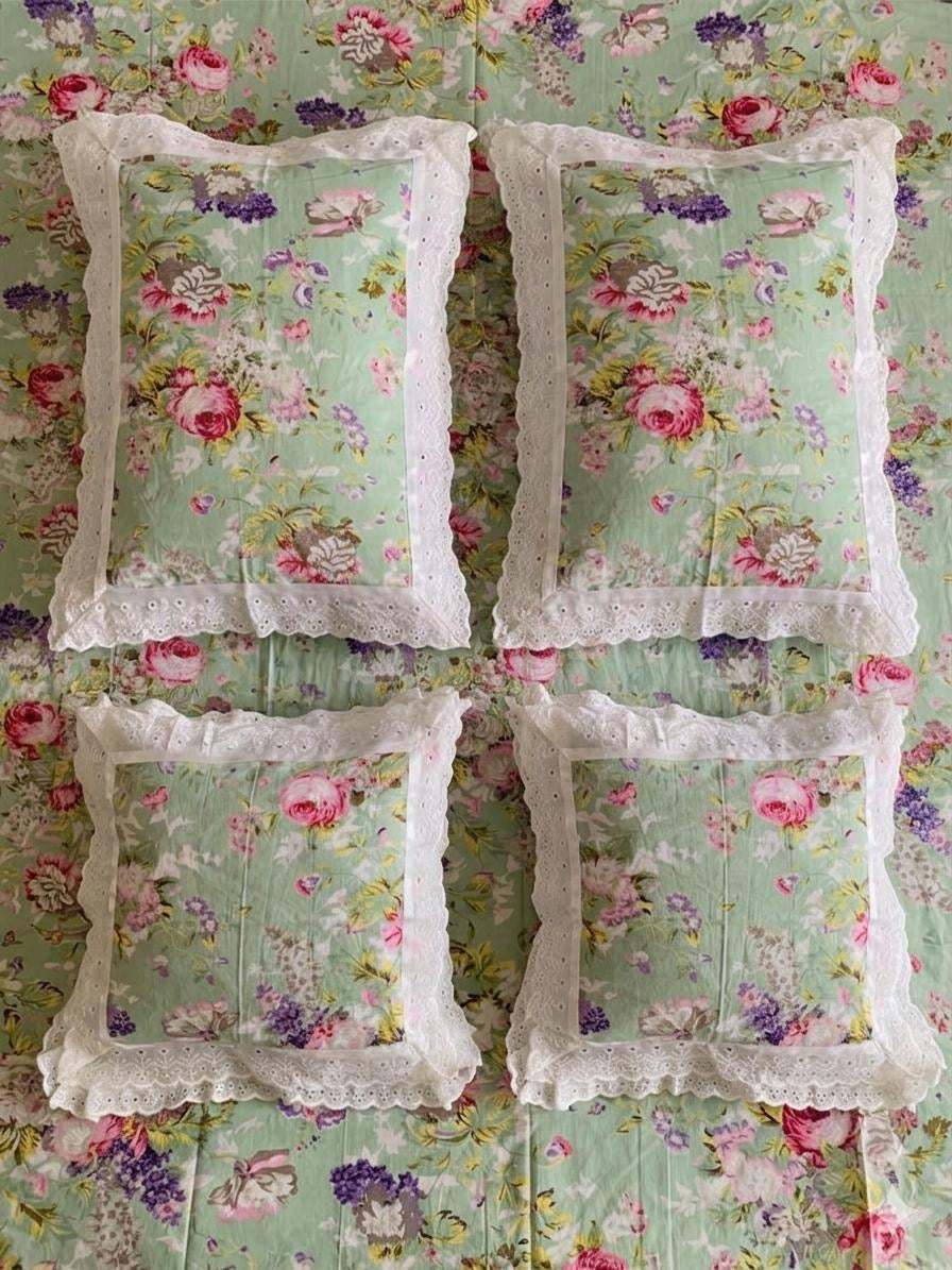 Pure cotton 5 piece bedding sets with 2 laced pillow covers and 2 laced cushion cover (108x108 inches)