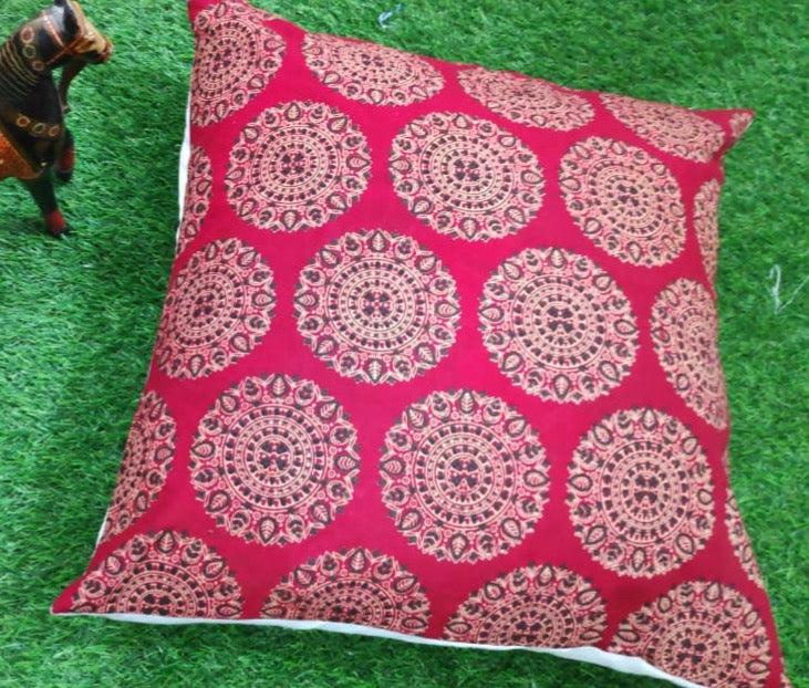 Pure cotton handblock printed cushion cover - single piece (16x16 inches)