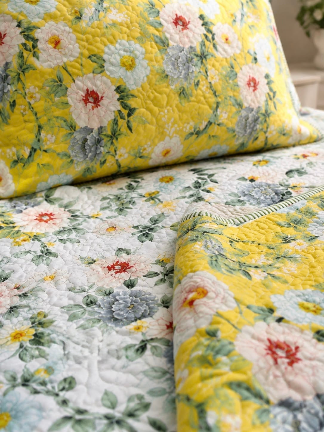 Pure cotton paani jaal quilted printed double bedcovers (90x108 inches)