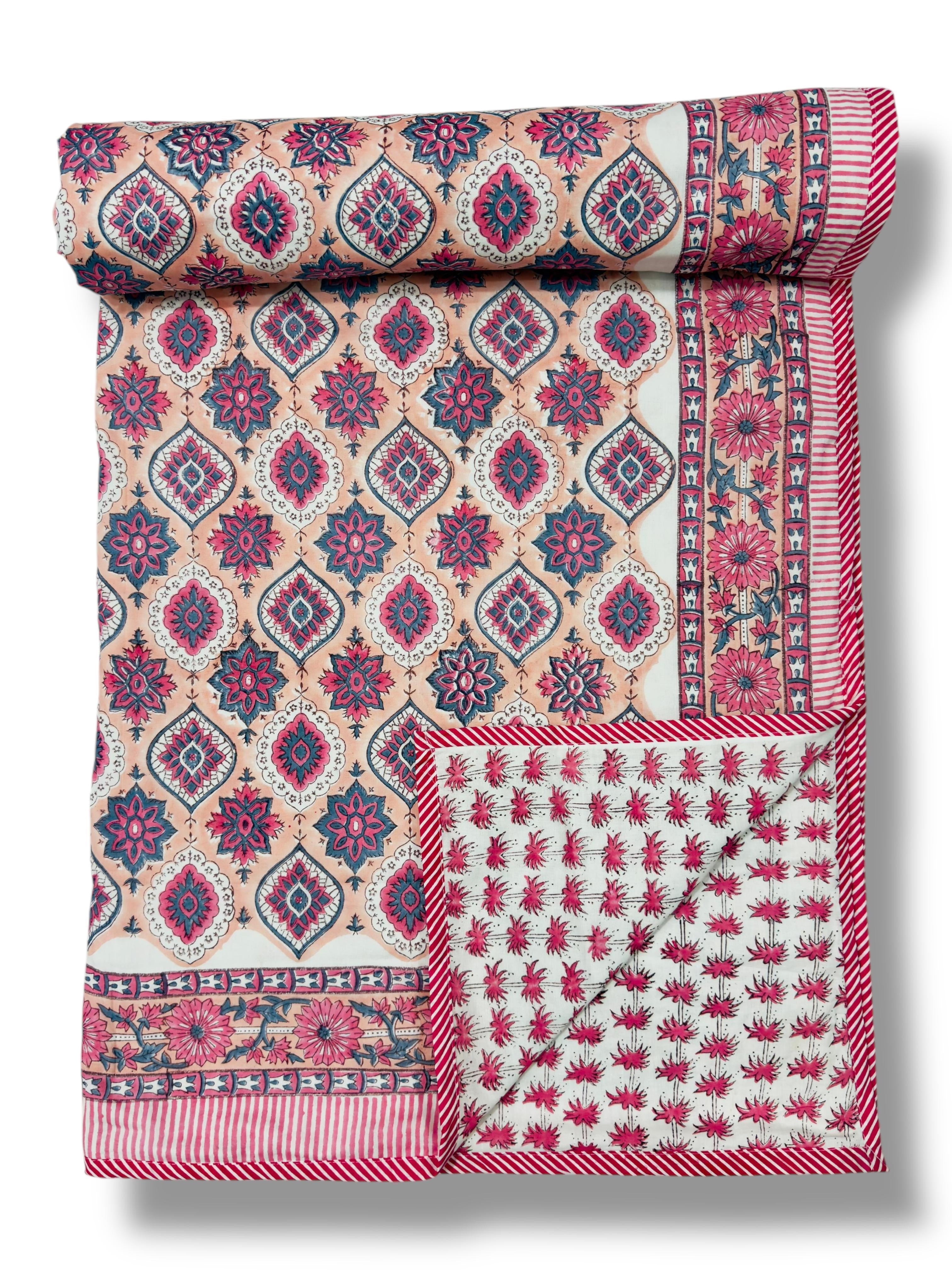 Handblock printed pure mulmul cotton all weather double dohars (90x108 inches)
