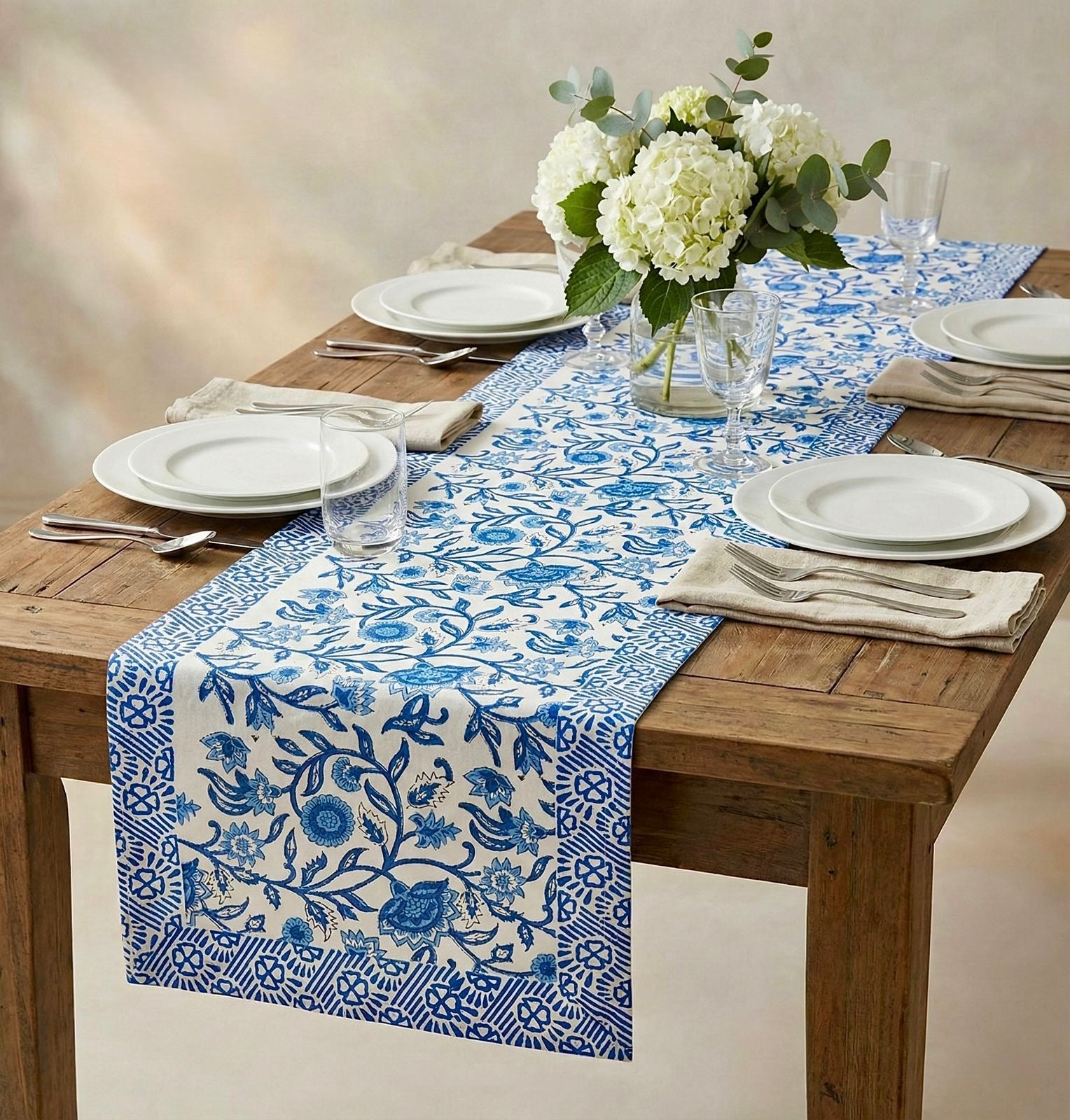 Pure canvas cotton handblock printed runners for 4 and 6 seater dining tables