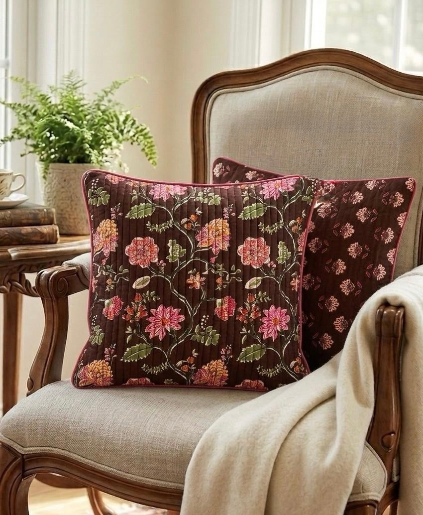Pure cotton quilted Ajrakh cushion covers 16x16 inches (Set of 5)