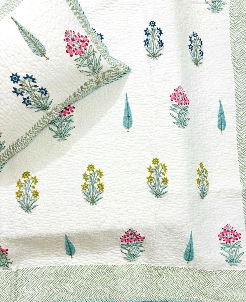Pure mulmul cotton paani jaal quilted bedcovers with 2 quilted pillow covers for king size beds (90x108 inches)