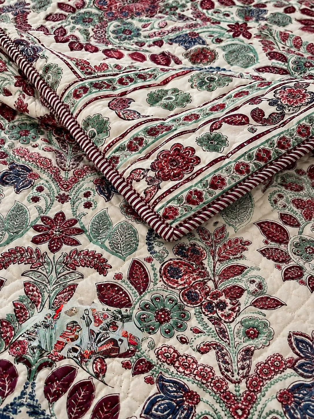 Pure cotton paani jaal quilted printed double bedcovers (90x108 inches)